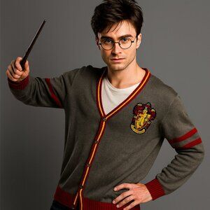 Wizarding World Harry Potter Medium Grey Maroon Gryffindor Adult Preppy Cardigan